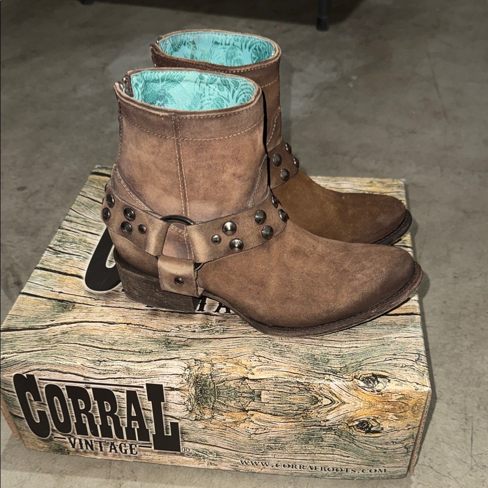 Corral Studded Brown Ankle Booties